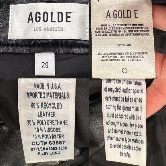 Agolde Recycled Leather Riley Long High Rise Straight Leg Pants in Detox Black - Picture 3 of 16